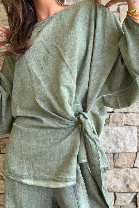 Lindin Linen Blend Kimono Top Washed Khaki